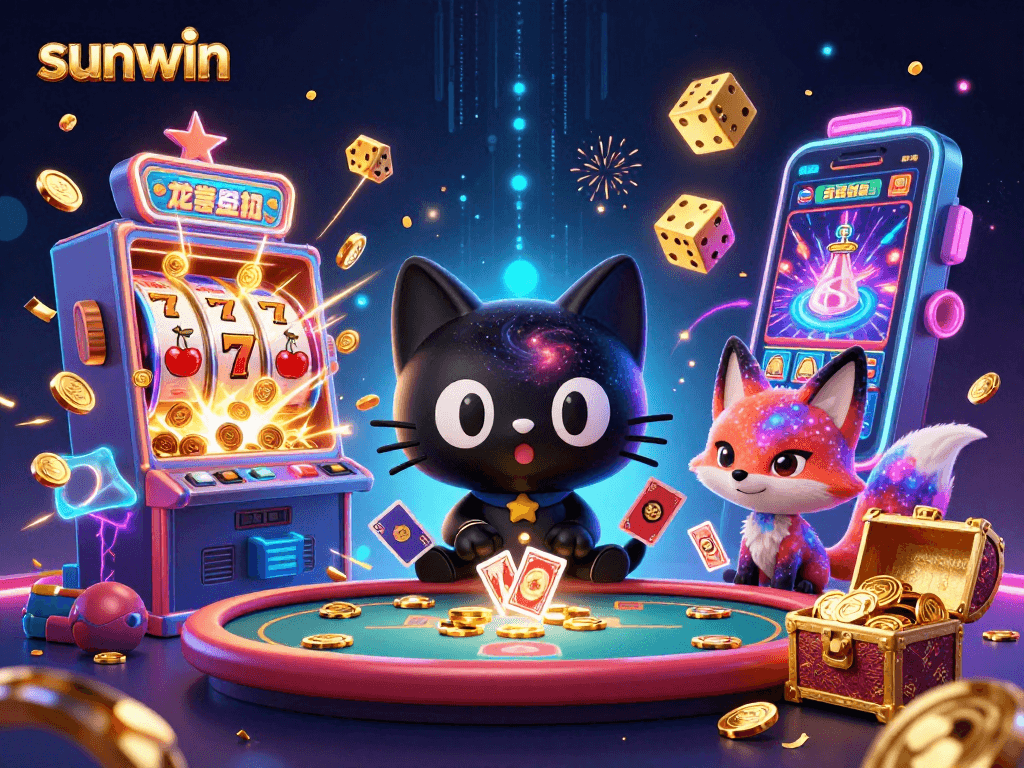 Experience exhilarating wins at sunwin's cosmic casino with the black hole cat and colorful elements.