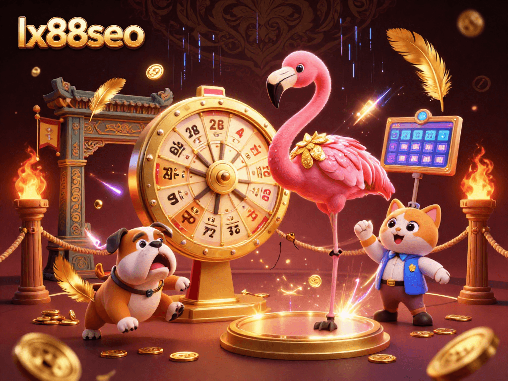Experience excitement with lx88seo in a vibrant casino scene featuring game elements and energetic characters.