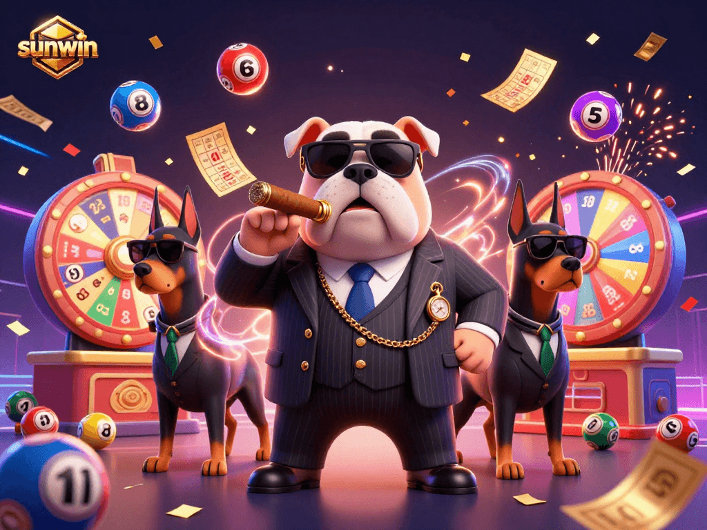 Win big with sunwin's vibrant lottery themed illustration featuring exciting game elements.
