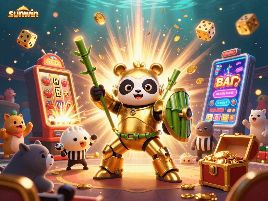 Experience the excitement of sunwin at a vibrant casino scene with dynamic characters and games.