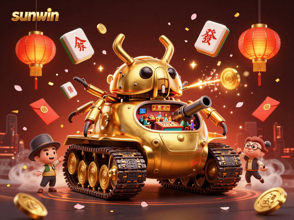 Engage in thrilling gameplay with sunwin's dynamic casino scene featuring a golden beetle tank.