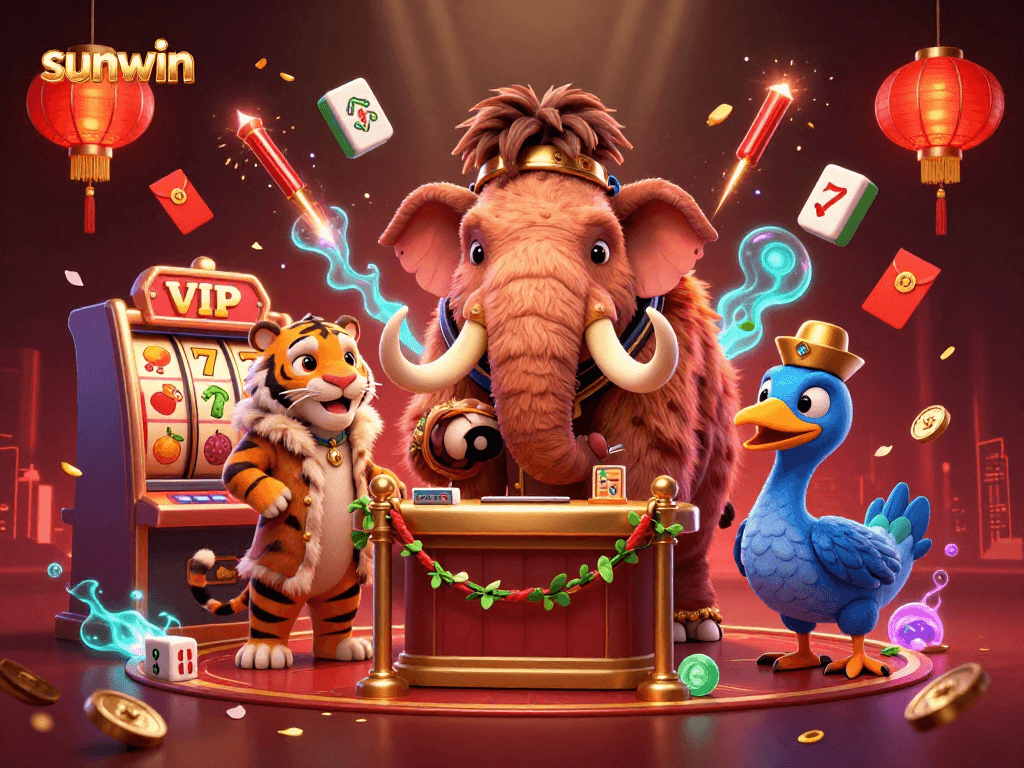 Experience exciting action at sunwin casino with a vibrant illustration showcasing unique characters.