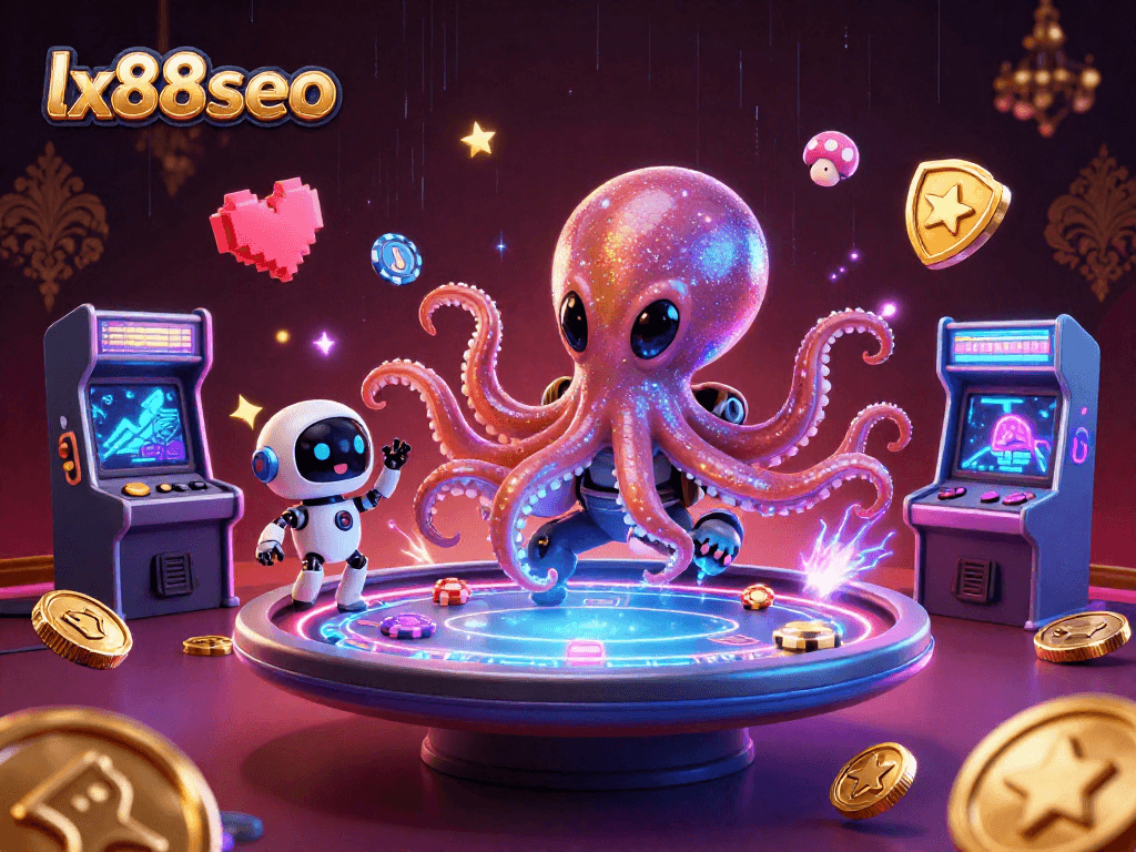Experience thrilling gameplay with lx88seo's vibrant alien octopus at a holographic poker table.