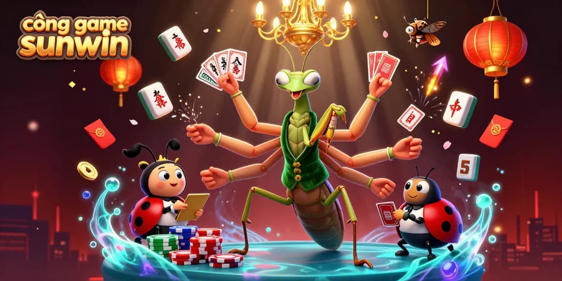 Experience the excitement at cổng game sunwin with a vibrant 3D casino scene filled with captivating characters and sparkling game elements.