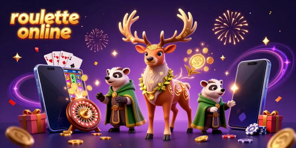Spin to win with roullete online in a vibrant 3D casino scene full of dynamic characters and games.