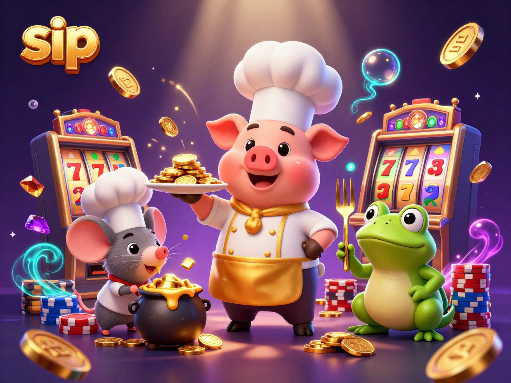 sip indulges in the excitement of slot machines, showcasing vibrant characters and thrilling winnings.