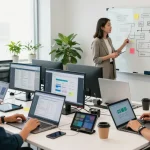 Dynamic collaboration scene at the WPS Official Website office, showcasing innovative teamwork and creativity